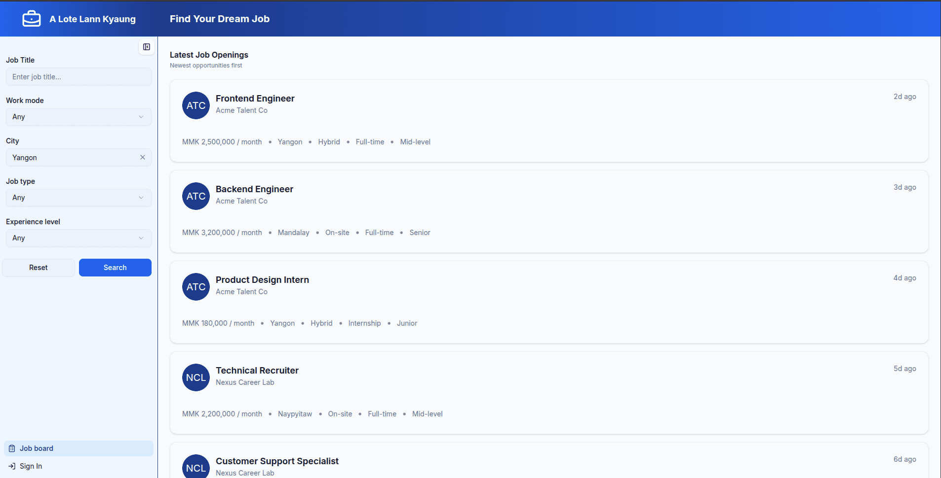 A lote lann kyaung (အလုပ်လမ်းကြောင်း)